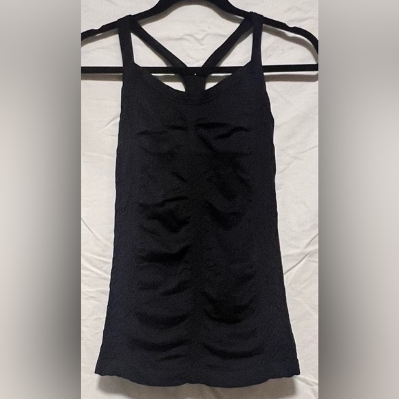 Zella Fitted Black Ruched Sleeveless Tank Top Activewear Yoga Running Workout - Picture 2 of 6